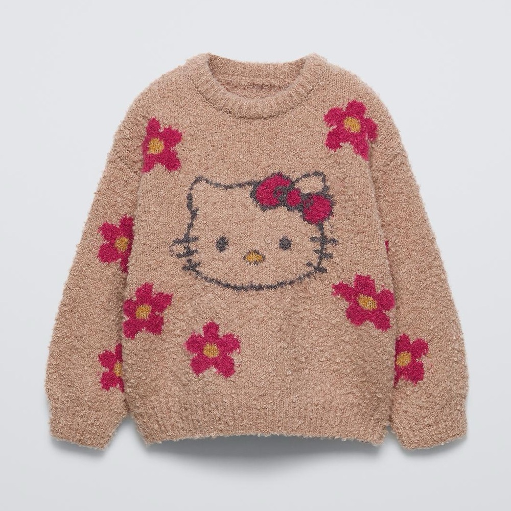 Zara Girls Hello Kitty Beige Sweater with Pink Accents